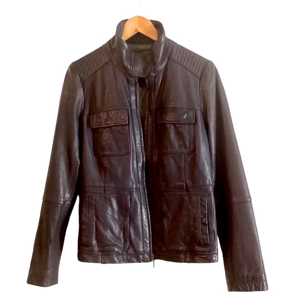 New Gap Women's Leather Utility Moto Jacket Coat Colour Eggplant Size Medium